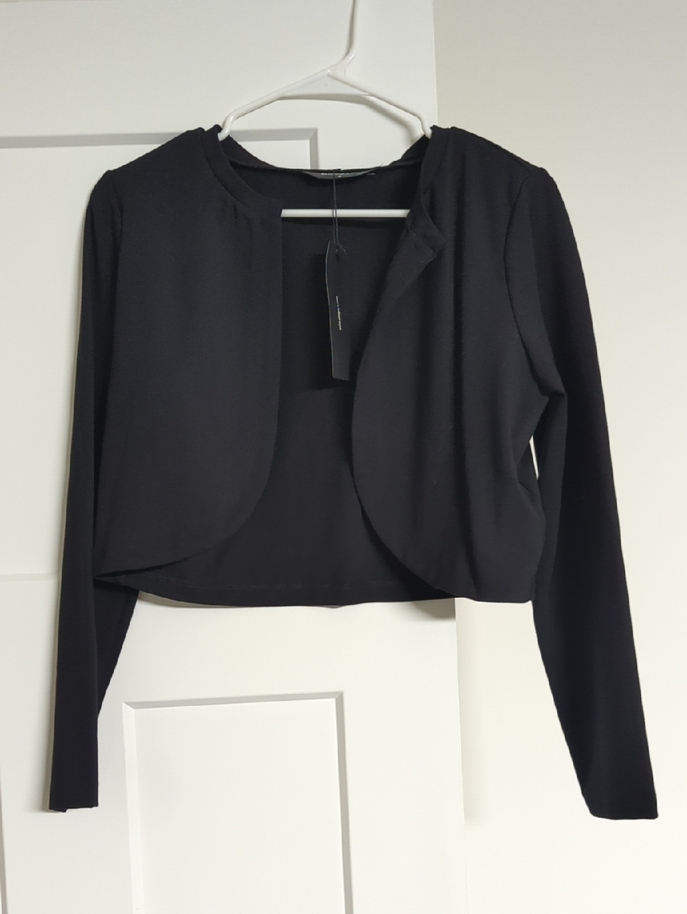 Allegra K Black Cropped Bolero Open-Front Jacket